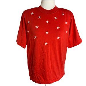 Vintage 90s Baxter & Wells Embroidered T Shirt M Red Stars Short Sleeves 43PE